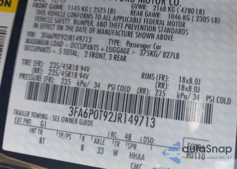 2018 Ford Fusion Se from USA, damaged, VIN 3FA6P0T92JR149713